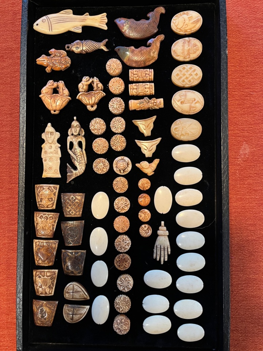 Carved Bone bead & pendent collection - Natural Tones